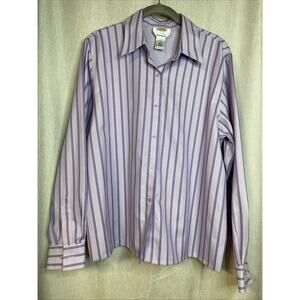 Vintage Talbots Purple Striped Button Up Shirt Women's Size 14 - 100% Cotton